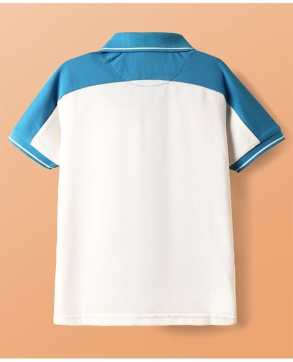 Pine Kids Cotton Knit Polo T-Shirt With I Want To Belive Text Print - Blue & White