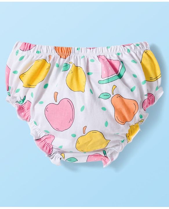 Babyhug Single Jersey Knit Half Cap Sleeves Fruit Printed Fit & Flared Frock with Bow Applique & Bloomer - Pink