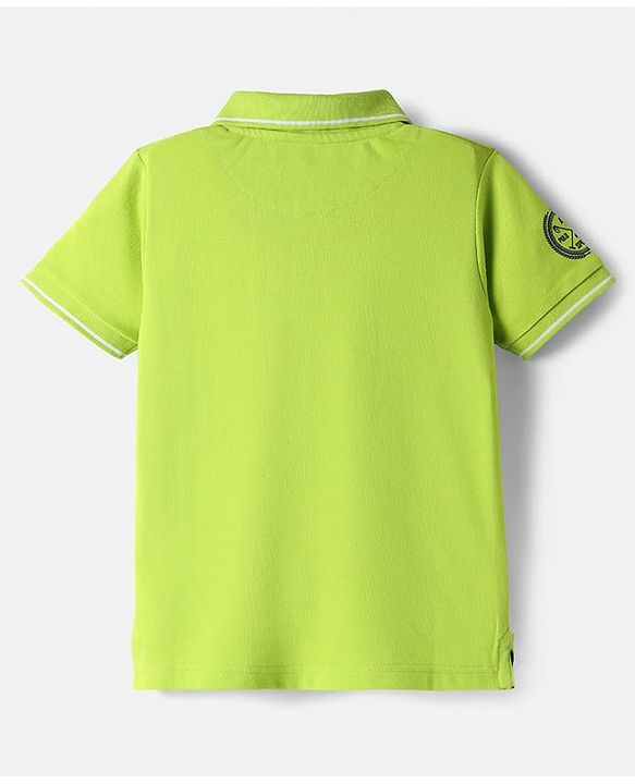 Pine Kids Cotton Knit Half Sleeves Textured Polo T-Shirt with Brand Logo - Neon Green