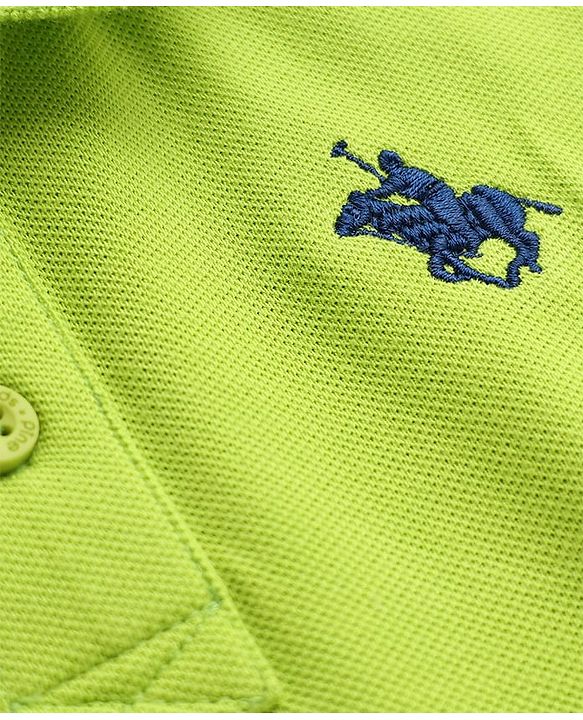 Pine Kids Cotton Knit Half Sleeves Textured Polo T-Shirt with Brand Logo - Neon Green