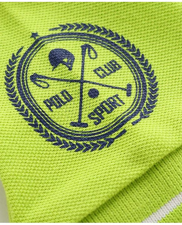 Pine Kids Cotton Knit Half Sleeves Textured Polo T-Shirt with Brand Logo - Neon Green