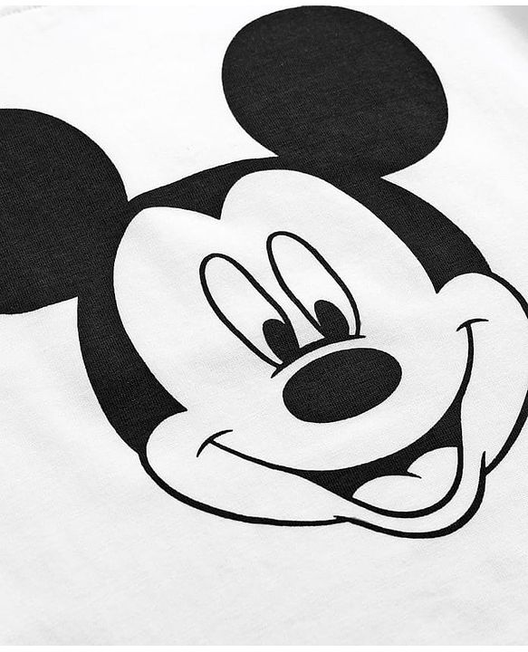 Babyhug Disney Single Jersey Knit Half Sleeves T-Shirt & Short Set With Suspender & Mickey Mouse Graphics - White & Blue