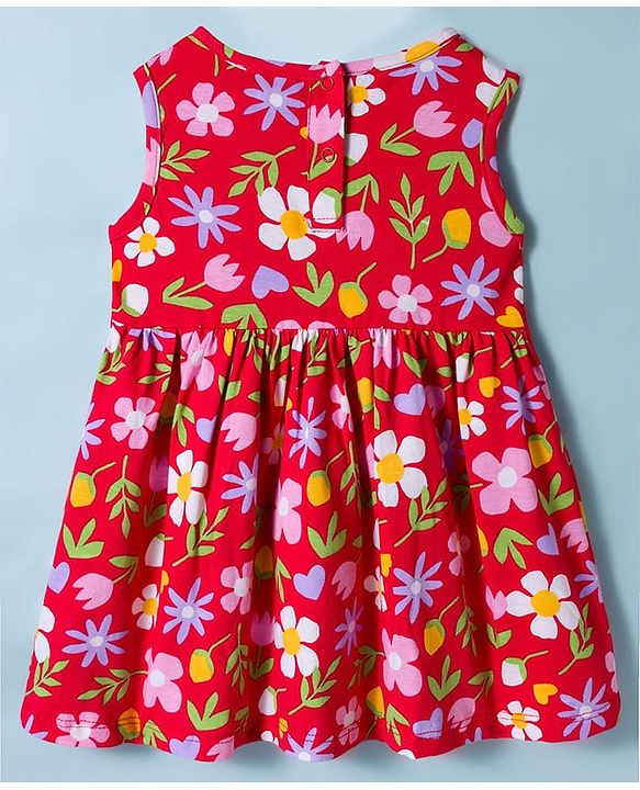 Babyhug Single Jersey Knit Frock With Half Sleeves Shrug & Floral Print - Red