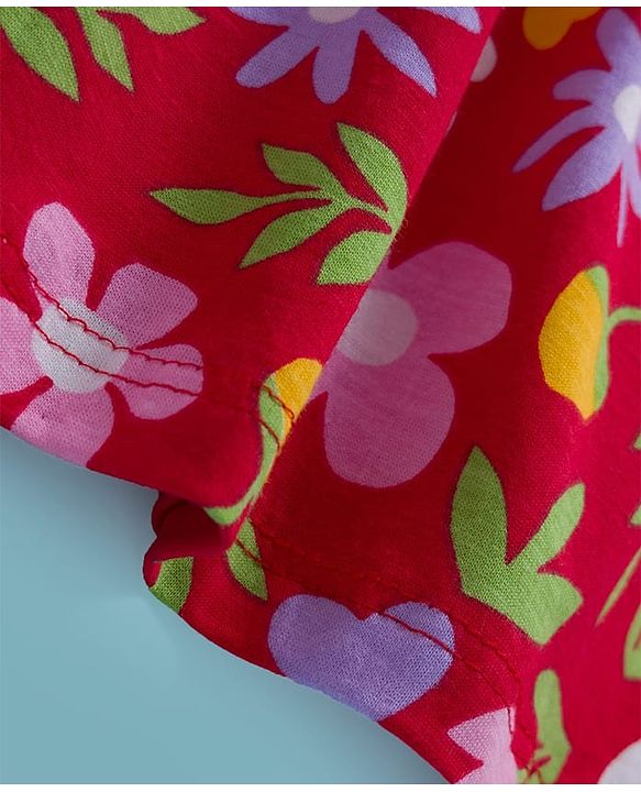 Babyhug Single Jersey Knit Frock With Half Sleeves Shrug & Floral Print - Red