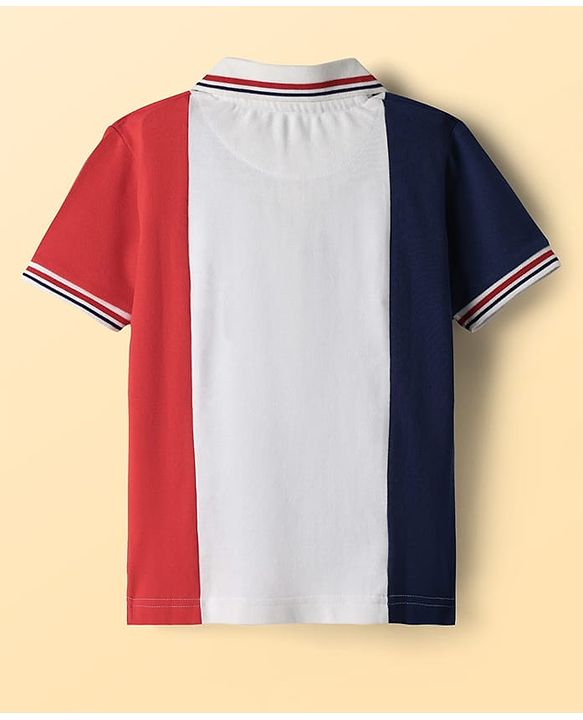 Pine Kids Cotton Knit Half Sleeves Cut & Sew Polo T-Shirt - Red Navy Blue & White