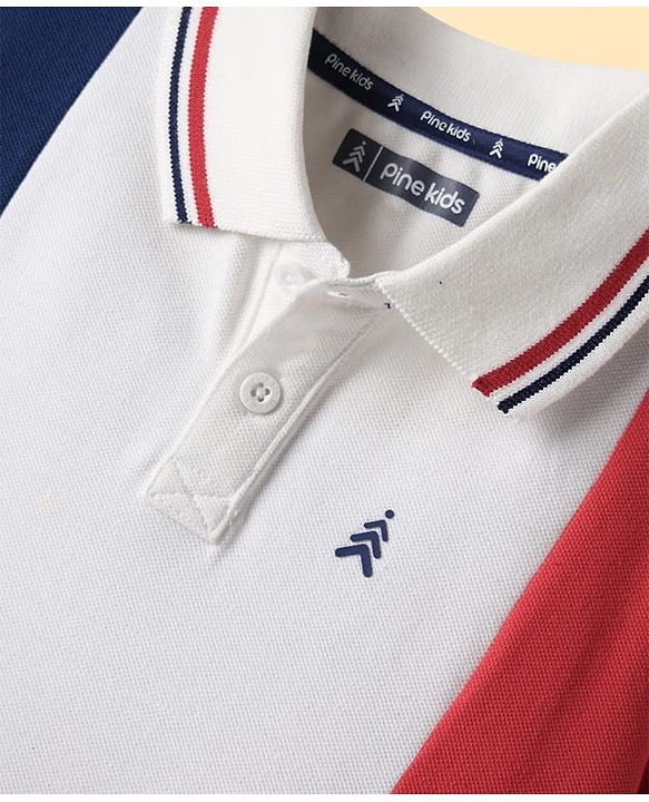 Pine Kids Cotton Knit Half Sleeves Cut & Sew Polo T-Shirt - Red Navy Blue & White