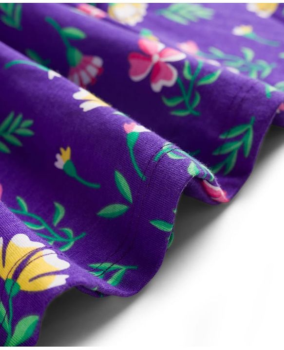 Babyhug Single Jersey Knit Half  Sleeves Frock with Floral Print Headband & Bloomer - Purple