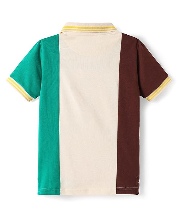 Pine Kids Cotton Knit Half Sleeves Polo T-Shirt With Color Block Design - Multicolor