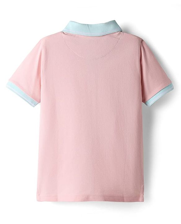 Pine Kids Cotton Knit Half Sleeves Cut & Sew Polo T-Shirt with Badge - Pink & Yellow