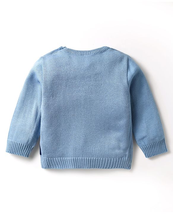 Babyhug Knitted Full Sleeves Sweater Set With Swan Design - Light Blue