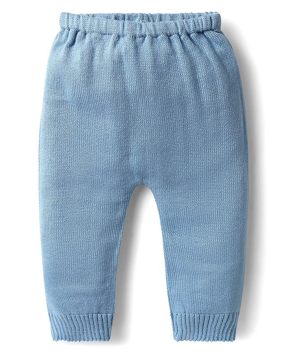 Babyhug Knitted Full Sleeves Sweater Set With Swan Design - Light Blue
