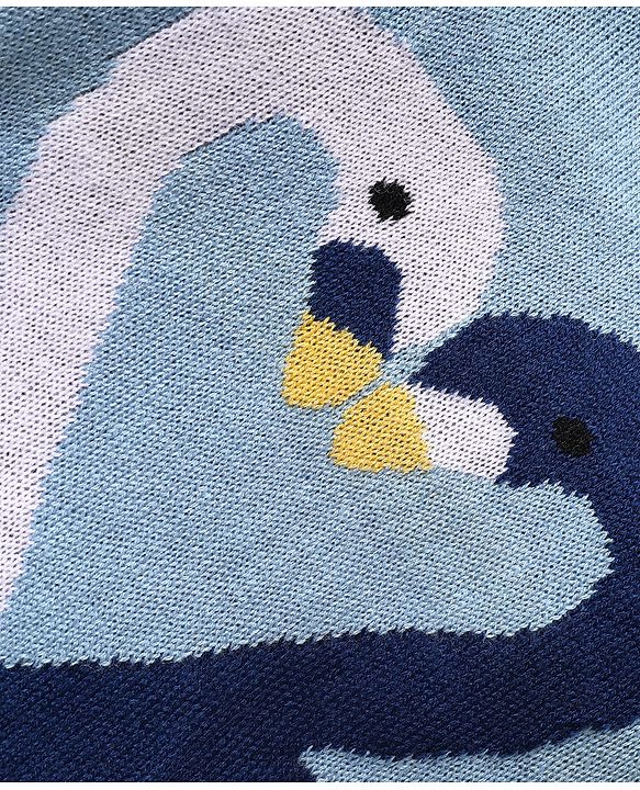 Babyhug Knitted Full Sleeves Sweater Set With Swan Design - Light Blue