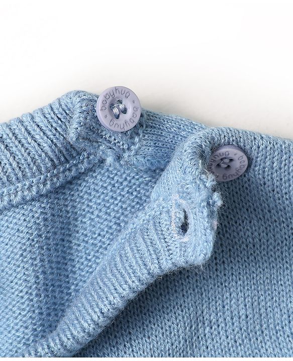 Babyhug Knitted Full Sleeves Sweater Set With Swan Design - Light Blue
