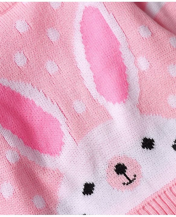 Babyhug Knitted Full Sleeves Sweater Set with Bunny Design - Pink