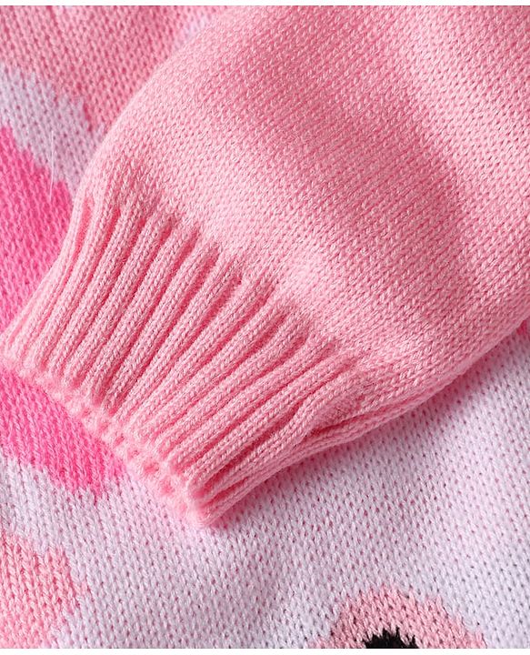 Babyhug Knitted Full Sleeves Sweater Set with Bunny Design - Pink
