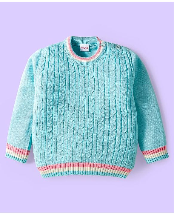 Babyhug Knit Full Sleeves Sweater Set with Cable Knit Design - Light Blue