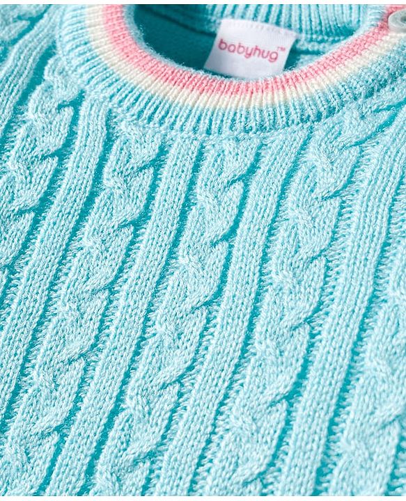 Babyhug Knit Full Sleeves Sweater Set with Cable Knit Design - Light Blue