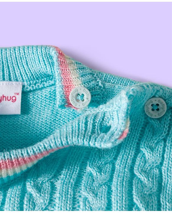 Babyhug Knit Full Sleeves Sweater Set with Cable Knit Design - Light Blue