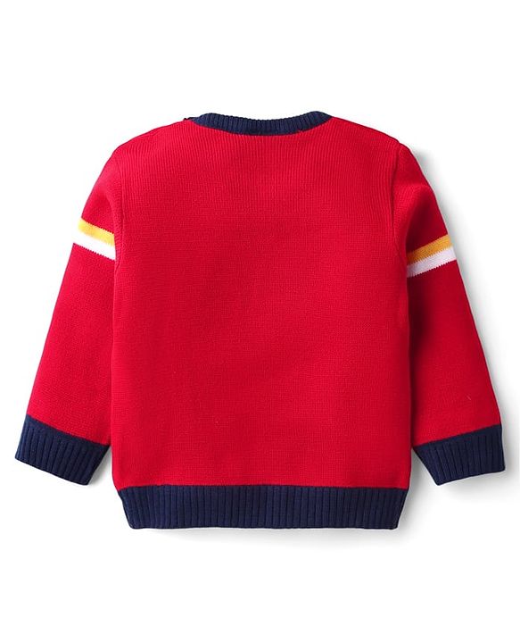 Babyhug Knit Full Sleeves Pullover Sweater Set with Animal Design - Red
