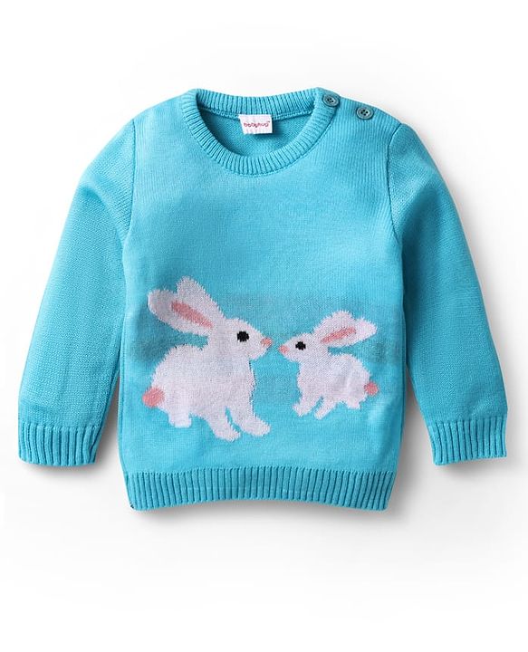 Babyhug Knitted Full Sleeves Sweater Set with Bunny Design - Pink & Light Blue