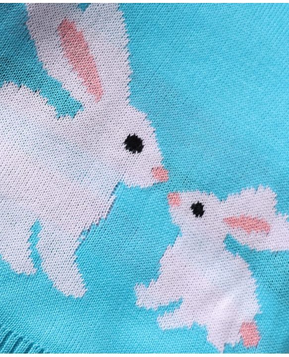 Babyhug Knitted Full Sleeves Sweater Set with Bunny Design - Pink & Light Blue