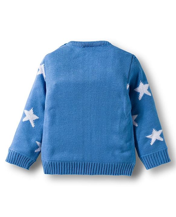 Babyhug Knit Full Sleeves Pullover Sweater Set with Star Design - Blue