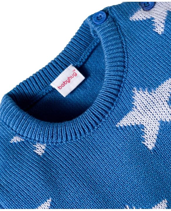 Babyhug Knit Full Sleeves Pullover Sweater Set with Star Design - Blue