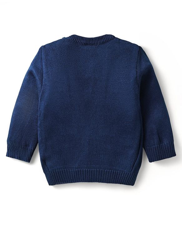 Babyhug Knitted Full Sleeves Sweater Set With Christmas Design - Navy Blue