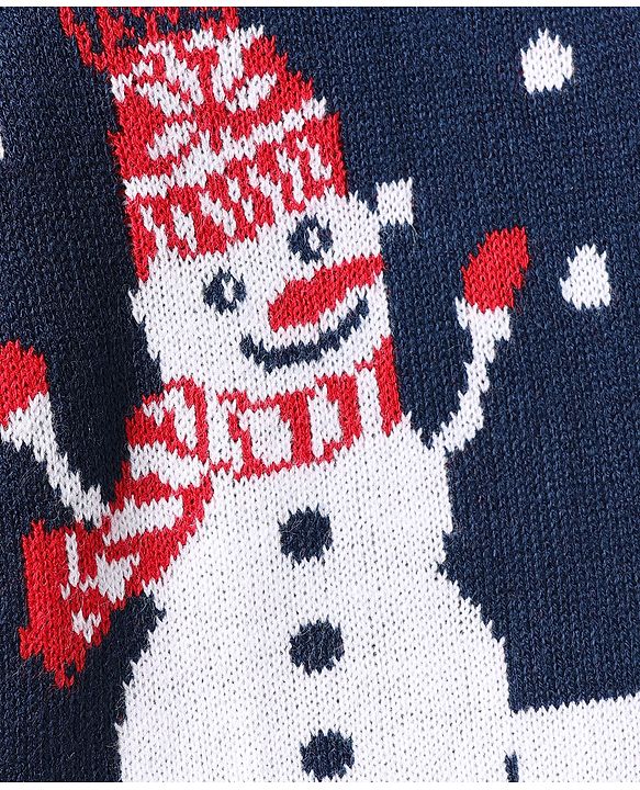 Babyhug Knitted Full Sleeves Sweater Set With Christmas Design - Navy Blue