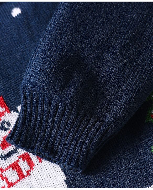 Babyhug Knitted Full Sleeves Sweater Set With Christmas Design - Navy Blue