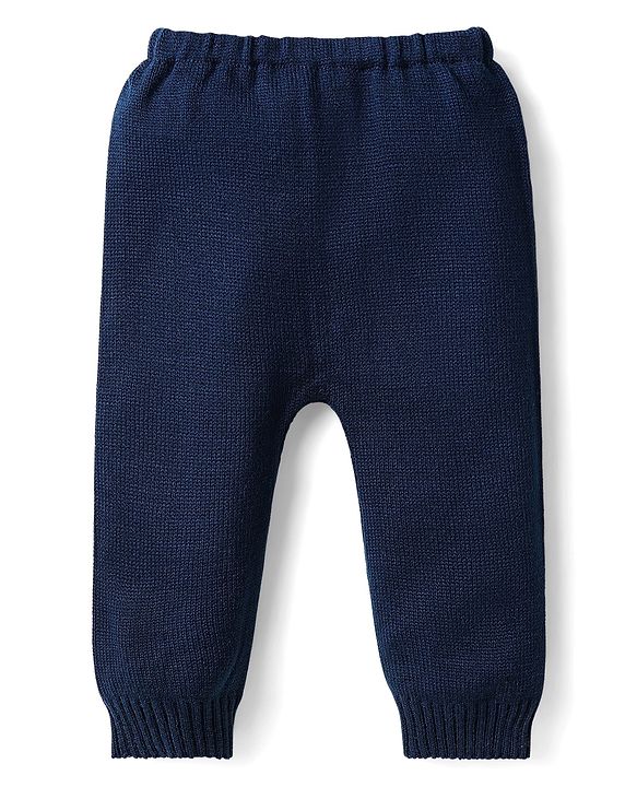 Babyhug Knitted Full Sleeves Sweater Set With Christmas Design - Navy Blue