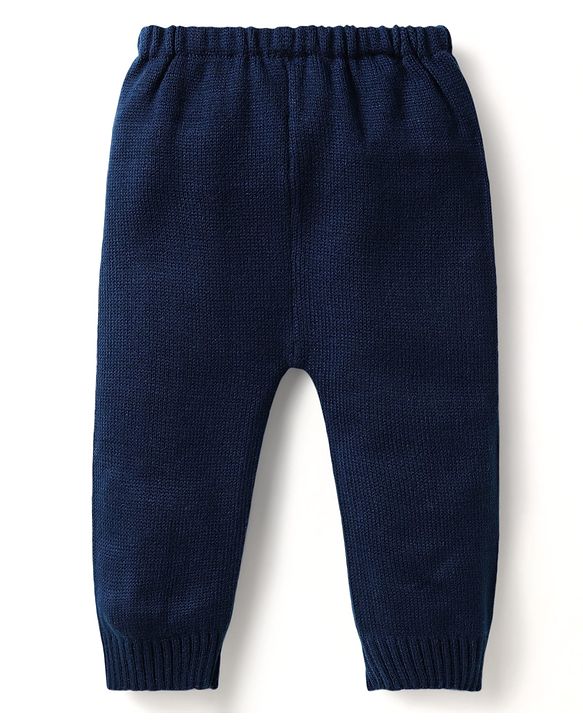 Babyhug Knitted Full Sleeves Sweater Set With Christmas Design - Navy Blue