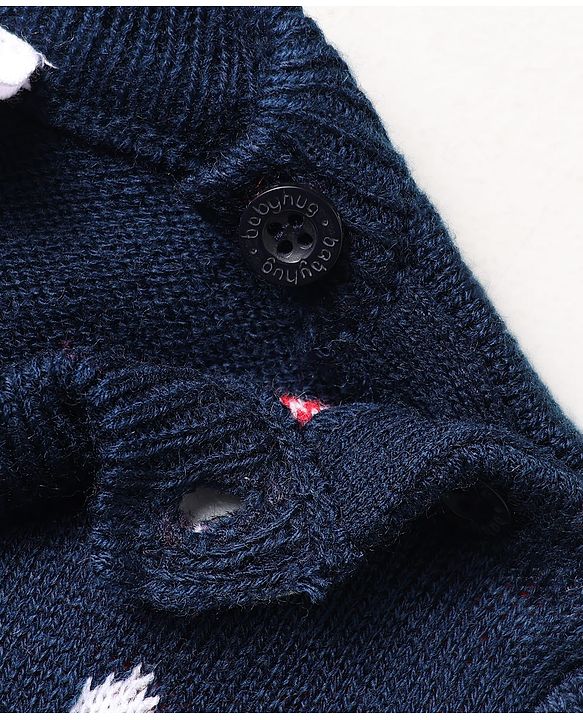 Babyhug Knitted Full Sleeves Sweater Set With Christmas Design - Navy Blue