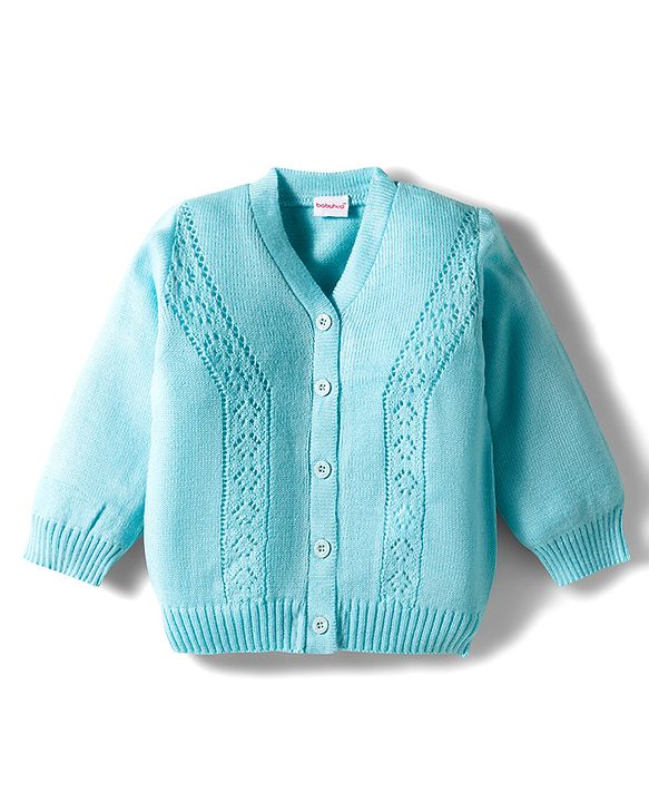 Babyhug Knitted Full Sleeves Solid Sweater Set - Light Blue
