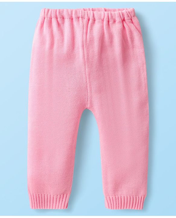 Babyhug Knitted Full Sleeves Collared Sweater Set with Design - Pink