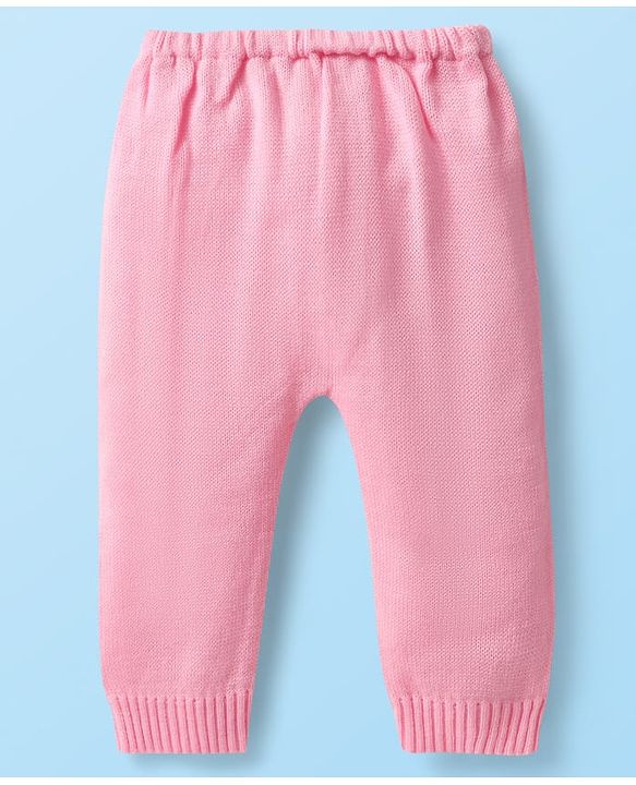 Babyhug Knitted Full Sleeves Collared Sweater Set with Design - Pink