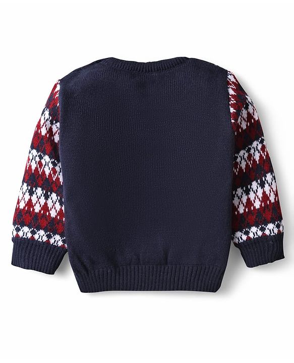 Babyhug Knitted Full Sleeves Sweater Set With Chevron Design - Navy Blue