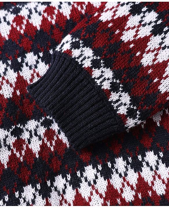 Babyhug Knitted Full Sleeves Sweater Set With Chevron Design - Navy Blue