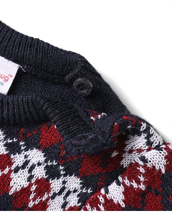 Babyhug Knitted Full Sleeves Sweater Set With Chevron Design - Navy Blue