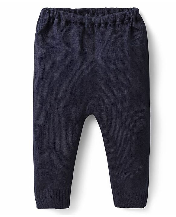 Babyhug Knitted Full Sleeves Sweater Set With Chevron Design - Navy Blue