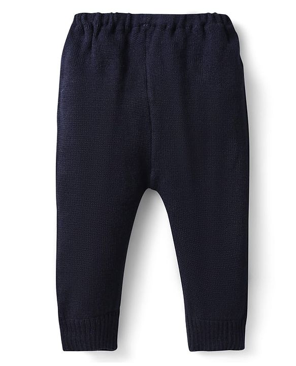Babyhug Knitted Full Sleeves Sweater Set With Chevron Design - Navy Blue