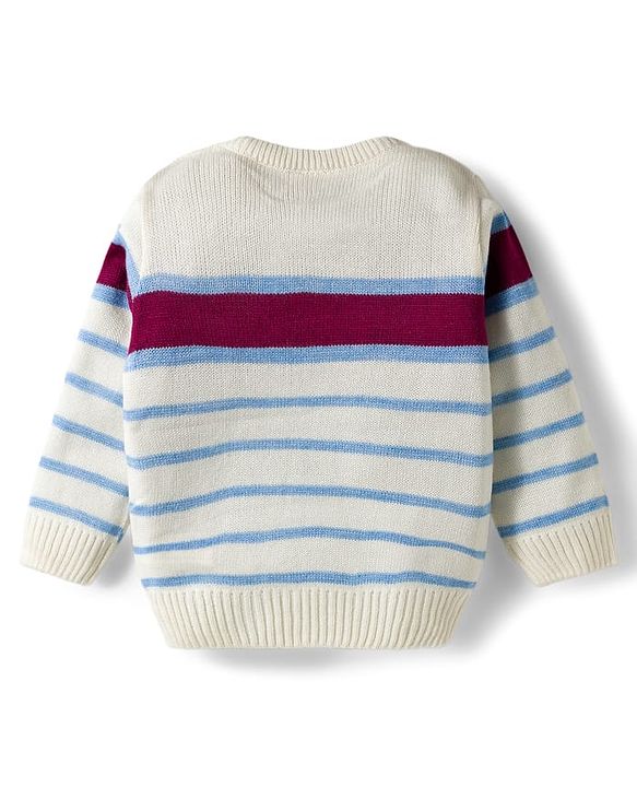Babyhug Knitted Full Sleeves Striped Sweater Set - Wine & White
