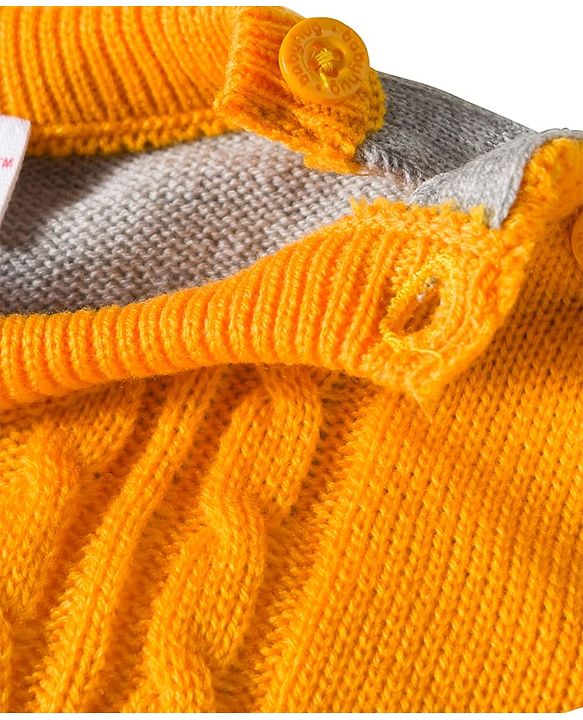 Babyhug Knit Full Sleeves Sweater Set with Color Block & Cable Knit Design - Navy Blue Grey & Yellow