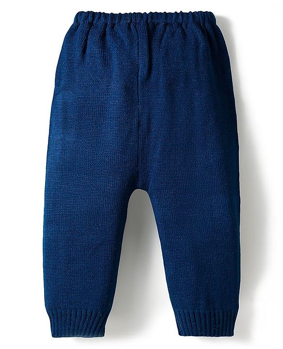 Babyhug Knit Full Sleeves Sweater Set with Color Block & Cable Knit Design - Navy Blue Grey & Yellow