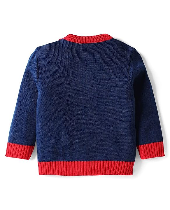 Babyhug Knit Full Sleeves Pullover Sweater Set With Floral Design - Red