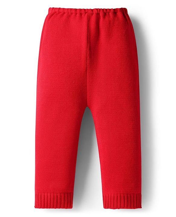 Babyhug Knit Full Sleeves Pullover Sweater Set With Floral Design - Red