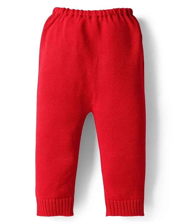 Babyhug Knit Full Sleeves Pullover Sweater Set With Floral Design - Red