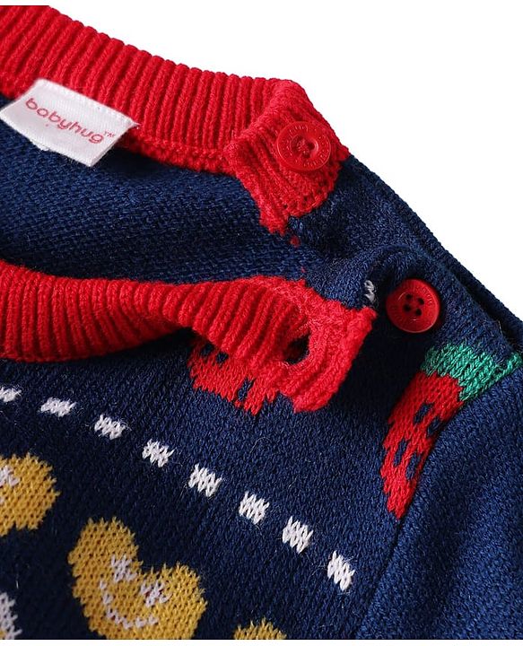 Babyhug Knit Full Sleeves Pullover Sweater Set With Floral Design - Red