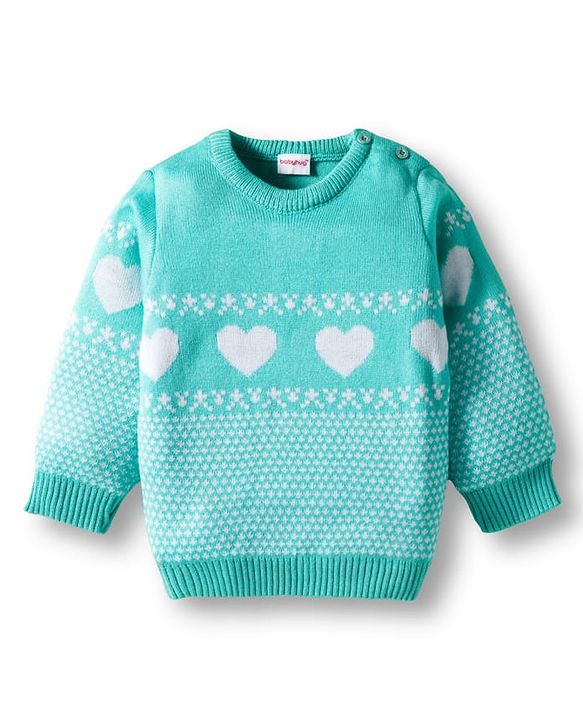 Babyhug Knit Full Sleeves Pullover Sweater Set with Heart Design - Aqua Blue