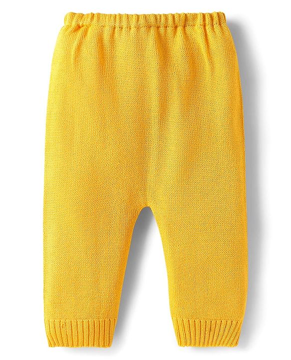 Babyhug Knit Full Sleeves Hooded Sweater Set with Stripes - Dark Green & Yellow